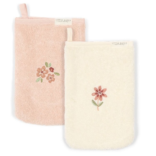 [29790701] Little Dutch Gant de toilette brodé Fairy Garden rose/beige Lg 14 x L 21 cm - 2 pièces