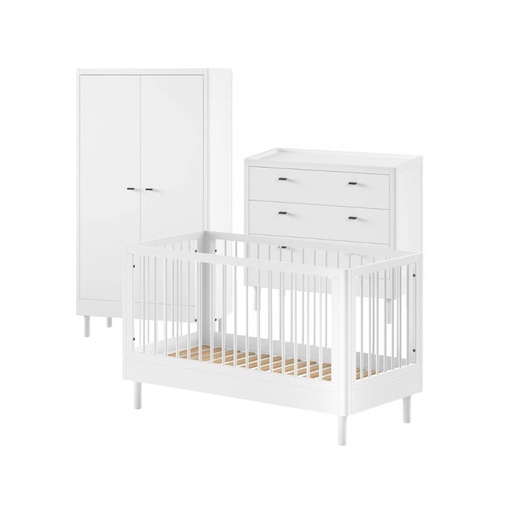 [30228701] Jaxx Chambre de bébé 3 pièces (Lit évolutif L 140 x Lg 70 cm + commode + armoire 2 portes) Forrest Hêtre blanc