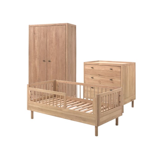 [30229001] Jaxx 3-delige babykamer (Peuterbed L 140 x B 70 cm + commode + kast met 2 deuren) Forrest Eik