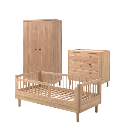 [30229001] Jaxx 3-delige babykamer (Peuterbed L 140 x B 70 cm + commode + kast met 2 deuren) Forrest Oak