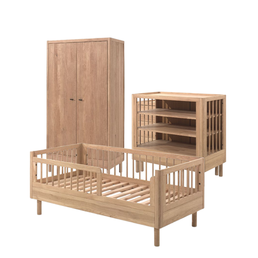 [30229201] Jaxx 3-delige babykamer (Peuterbed L 140 x B 70 cm + open commode + kast met 2 deuren) Forrest Oak