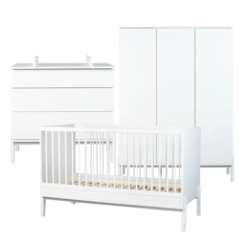 [30514501] Quax Chambre de bébé 3 pièces (lit évolutif L 140 x Lg 70 cm + commode avec rallonge + armoire 3 portes) Ashi Cream