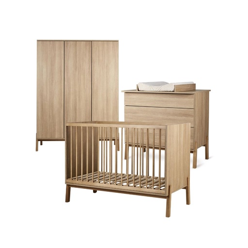 [30515101] Quax Chambre de bébé 3 pièces (lit L 120 x Lg 60 cm + commode avec rallonge + armoire 3 portes) Ashi Honey Ash