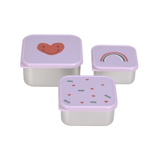[26951401] Lässig Boîte à snacks Happy Rascals Heart Lavender - 3 pièces