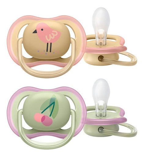 [23653501] Philips AVENT Sucette + 0 mois Ultra Air moineau/cerise - 2 pièces