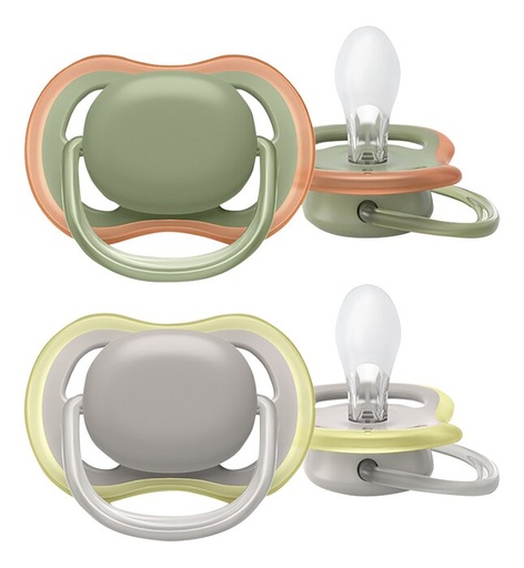 [23654001] Philips AVENT Sucette + 6 mois Ultra Air gris/olive - 2 pièces