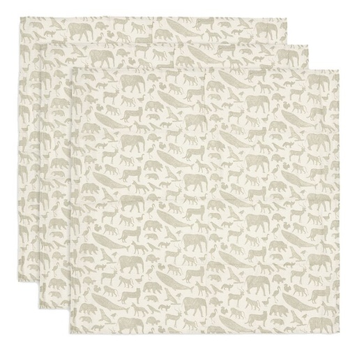 [26840201] Jollein Tetradoek Animals Olive Green - 3 stuks