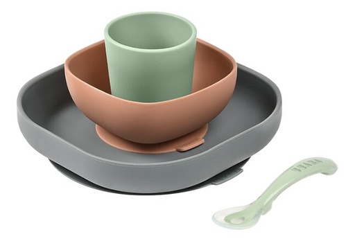 [23598501] Béaba Set repas 4 pièces silicone Mineral