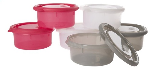 [6545301] Bo Jungle Bewaarpotje B-bowls wit/grijs/rood 300 ml - 6 stuks