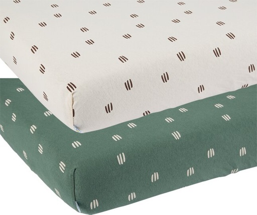 [16856901] Dreambee Drap-housse pour berceau Flo vert/écru coton - 2 pièces