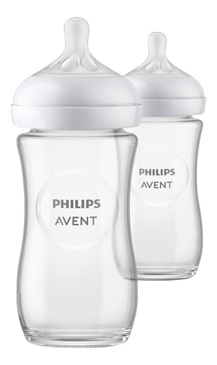 [18992001] Philips AVENT Biberon en verre Natural Response transparent 240 ml - 2 pièces