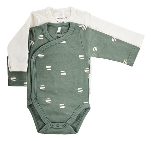 Dreambee Body met overslag en lange mouwen Flo groen/ecru - 2 stuks