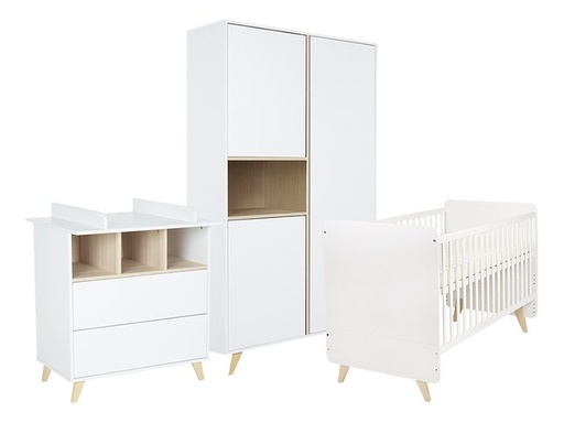 [6501901] Quax 3-delige babykamer (bed + commode + kast met 2 deuren) Loft White
