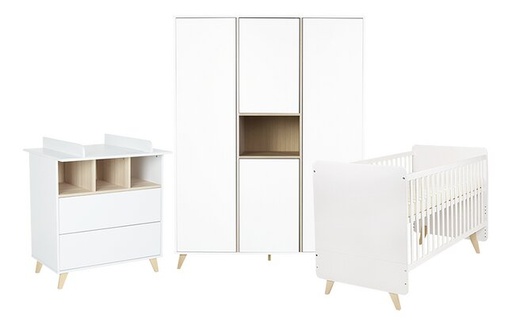 [6502301] Quax 3-delige babykamer (bed + commode + kast met 3 deuren) Loft White