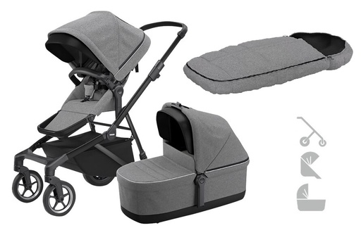 [15886101] Thule 3-in-1 Kinderwagen Sleek + Gratis Voetenzak Grey Melange