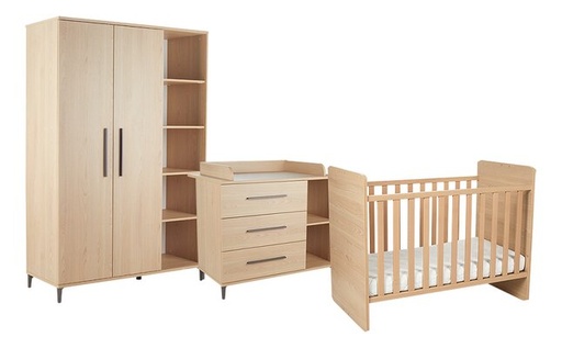 [22517401] Transland Chambre de bébé 3 pièces (lit évolutif + commode + armoire 2 portes et étagères ouvertes) Niel