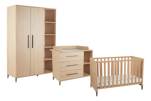 [22517601] Transland Chambre de bébé 3 pièces (lit + commode + armoire 2 portes et étagères ouvertes) Niel