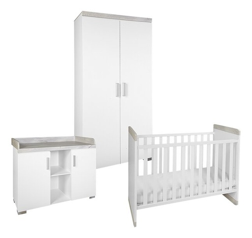 [22863101] Transland 3-delige babykamer (meegroeibed + commode + kast met 2 deuren) Alisa wit
