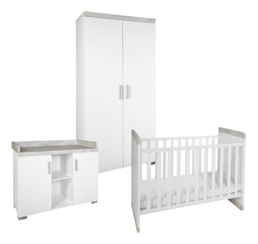 [22863101] Transland Chambre de bébé 3 pièces (lit évolutif + commode + armoire 2 portes) Alisa blanc