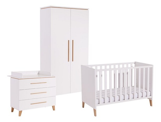 [22863301] Transland Chambre de bébé 3 pièces (lit + commode + armoire 2 portes) Steffi blanc