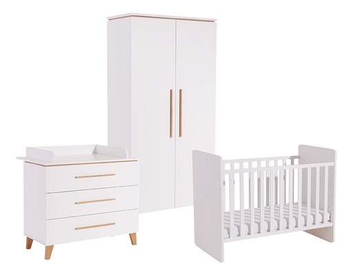 [22863401] Transland Chambre de bébé 3 pièces (lit évolutif + commode + armoire 2 portes) Steffi blanc