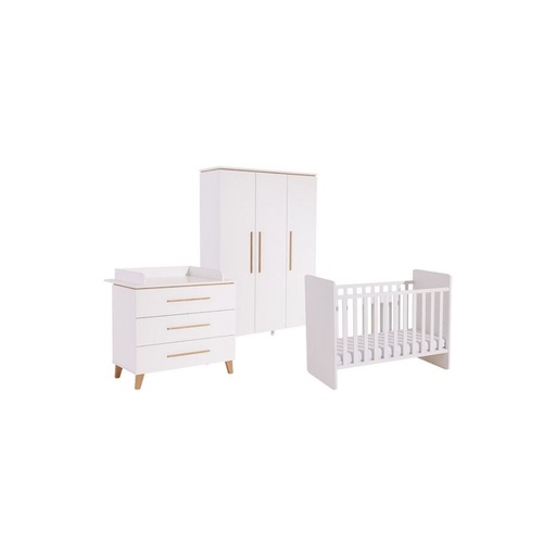 [22864201] Transland Chambre de bébé 3 pièces (lit évolutif + commode + armoire 3 portes) Steffi blanc
