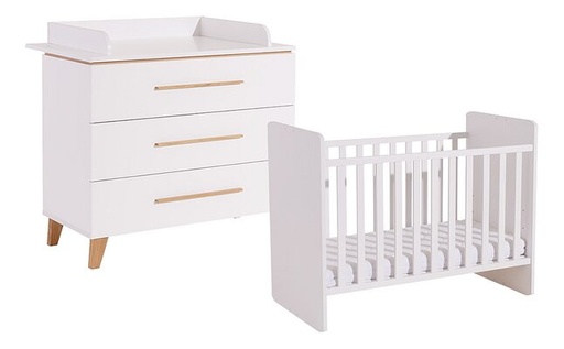 [22865001] Transland Chambre de bébé 2 pièces (lit évolutif + commode) Steffi blanc
