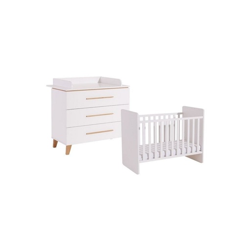 [22865001] Transland Chambre de bébé 2 pièces (lit évolutif + commode) Steffi blanc
