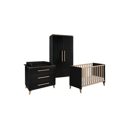 [22865701] Transland Chambre de bébé 3 pièces (lit + commode + armoire 2 portes) Steffi noir