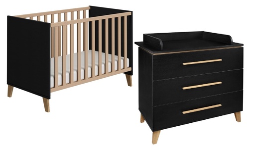 [22865901] Transland Chambre de bébé 2 pièces (lit + commode) Steffi noir