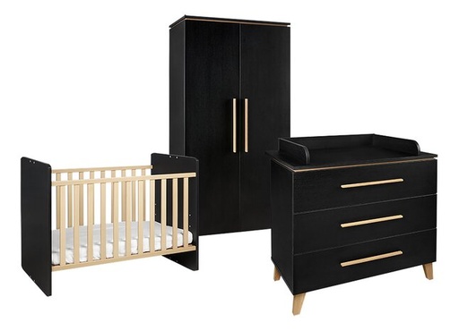 [22866001] Transland Chambre de bébé 3 pièces (lit évolutif + commode + armoire 2 portes) Steffi noir
