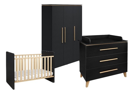 [22866101] Transland Chambre de bébé 3 pièces (lit évolutif + commode + armoire 3 portes) Steffi noir
