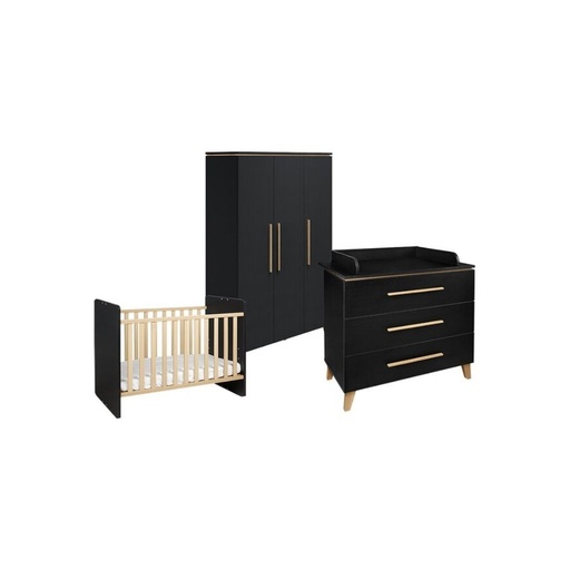 [22866101] Transland Chambre de bébé 3 pièces (lit évolutif + commode + armoire 3 portes) Steffi noir
