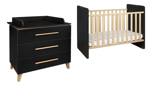 [22866201] Transland 2-delige babykamer (meegroeibed + commode) Steffi zwart