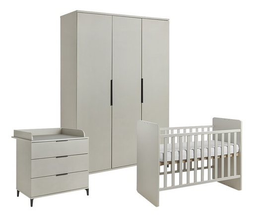 [27176001] Transland Chambre de bébé 3 pièces (lit évolutif + commode + armoire 3 portes) Jessie beige